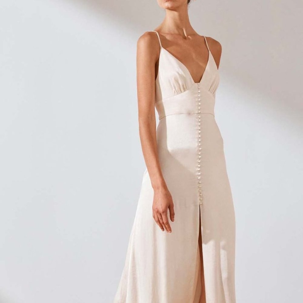 Shona Joy La Lune Bias Slip Midi Dress Cream